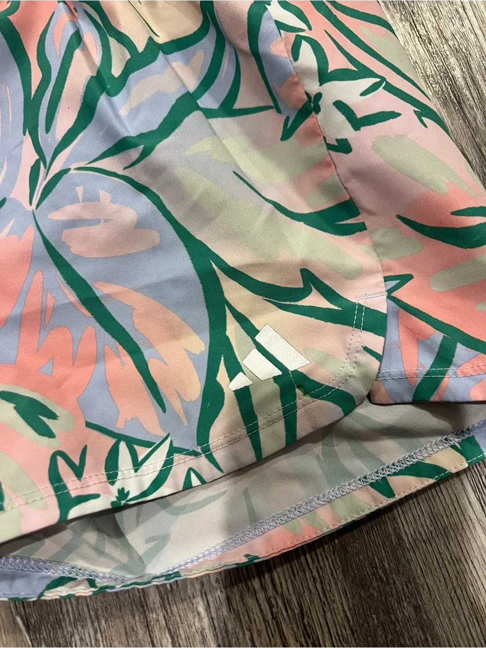 adidas Pink and Green Tropical Print Athletic Shorts
